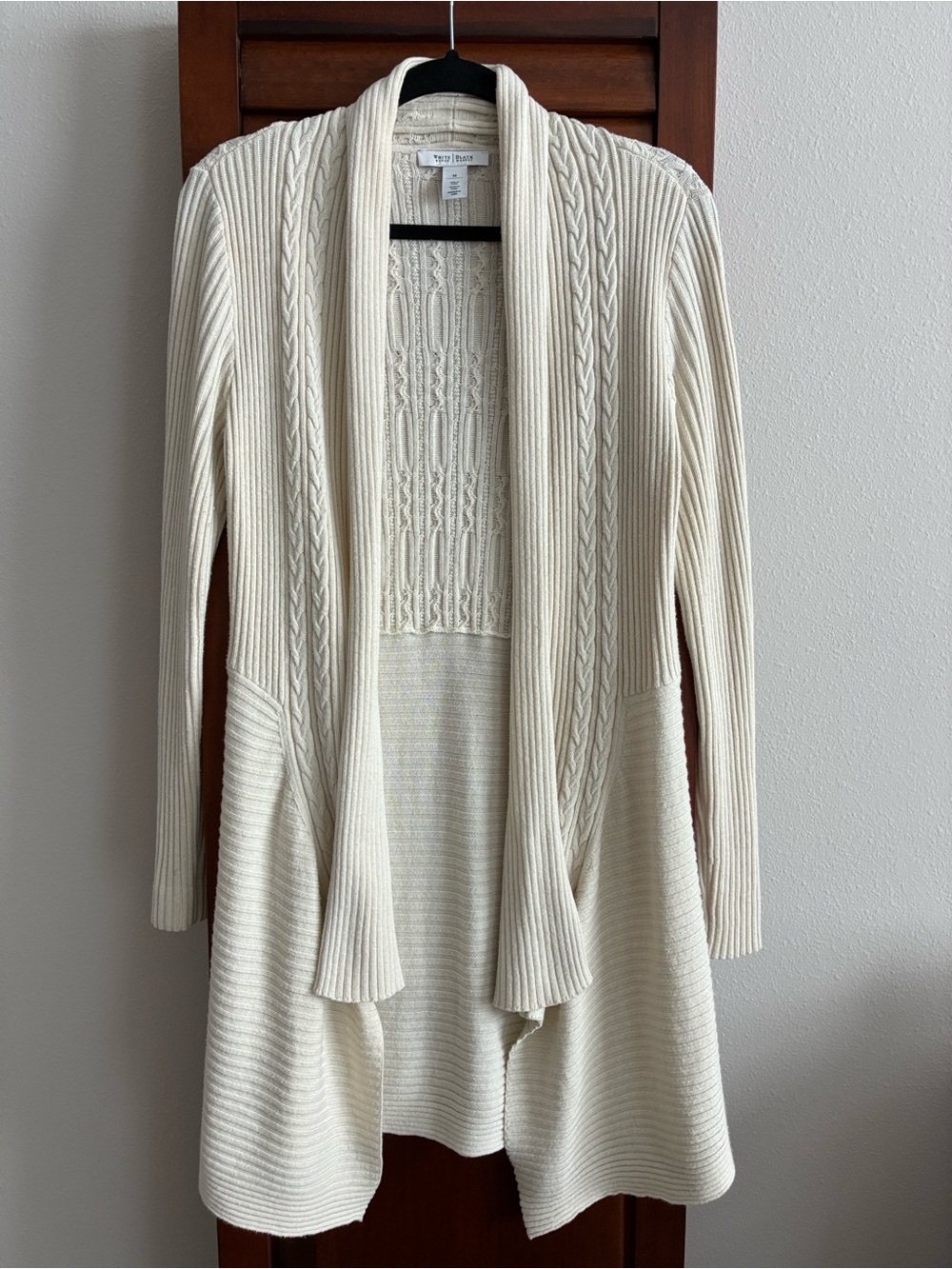 White House Black Market Cream Cable-Knit Open Front Cardigan